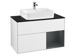 Villeroy und Boch Finion Waschtischunterschrank F122HGGF 100cm, Abdeckplatte black matt, Regal rechts Midnight Blue Matt Lacquer, Glossy white lacquer