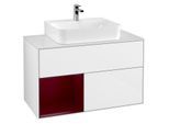 Villeroy und Boch Finion Waschtischunterschrank G111HBGF 100cm, Abdeckplatte white matt, Emotion, Regal links Peony, Glossy white lacquer