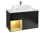 Villeroy und Boch Finion Waschtischunterschrank G111HFPD 100cm, Abdeckplatte white matt, Emotion, Regal links Gold matt, Black matt lacquer
