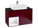 Villeroy und Boch Finion Waschtischunterschrank G112GFHB 100cm, Abdeckplatte black matt, Emotion, Regal links Glossy white lacquer, Peony Matt