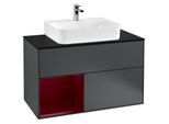Villeroy und Boch Finion Waschtischunterschrank G112HBHG 100cm, Abdeckplatte black matt, Emotion, Regal links Peony, Midnight Blue Matt Lacquer