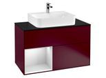 Villeroy und Boch Finion Waschtischunterschrank F112MTHB 100cm, Abdeckplatte white matt, Regal links White matt lacquer, Peony Matt
