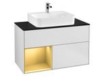Villeroy und Boch Finion Waschtischunterschrank F112HFMT 100cm, Abdeckplatte white matt, Regal links Gold matt, White matt lacquer