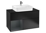 Villeroy und Boch Finion Waschtischunterschrank F112HGPD 100cm, Abdeckplatte white matt, Regal links Midnight Blue Matt Lacquer, Black matt lacquer