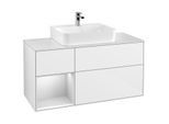 Villeroy und Boch Finion Waschtischunterschrank G161MTGF 120cm, Abdeckplatte white matt, Emotion, Regal links White matt lacquer, Glossy white lacquer