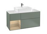 Villeroy und Boch Finion Waschtischunterschrank G161PCGM 120cm, Abdeckplatte white matt, Emotion, Regal links Oak Veneer, Olive Matt Lacquer