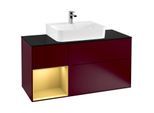 Villeroy und Boch Finion Waschtischunterschrank F162HFHB 120cm, Abdeckplatte black matt, Regal links Gold matt, Peony Matt