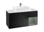 Villeroy und Boch Finion Waschtischunterschrank F171GMPD 120cm, Abdeckplatte white matt, Regal rechts Olive Matt Lacquer, Black matt lacquer