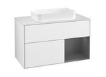 Villeroy und Boch Finion Waschtischunterschrank F251GKGF 100x60,3cm, Abdeckplatte white matt, Regal rechts Anthracite matt, Glossy white lacquer