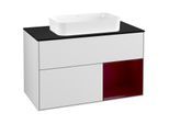 Villeroy und Boch Finion Waschtischunterschrank F252HBMT 100x60,3cm, Abdeckplatte black matt, Regal rechts Peony, White matt lacquer