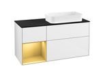 Villeroy und Boch Finion Waschtischunterschrank F272HFGF 120cm, Abdeckplatte black matt, Regal links Gold matt, Glossy white lacquer