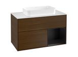 Villeroy und Boch Finion Waschtischunterschrank G251PDGN 100cm, Abdeckplatte white matt, Emotion, Regal rechts Black matt lacquer, Walnut veneer