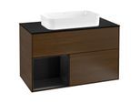 Villeroy und Boch Finion Waschtischunterschrank G242PDGN 100cm, Abdeckplatte black matt, Emotion, Regal links Black matt lacquer, Walnut veneer