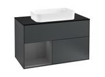 Villeroy und Boch Finion Waschtischunterschrank G242GKHG 100cm, Abdeckplatte black matt, Emotion, Regal links Anthracite matt, Midnight Blue Matt Lacquer