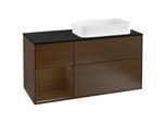 Villeroy und Boch Finion Waschtischunterschrank G272GNGN 120cm, Abdeckplatte black matt, Emotion, Regal links Walnut veneer, Walnut veneer