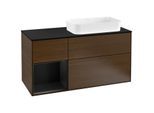 Villeroy und Boch Finion Waschtischunterschrank G272PDGN 120cm, Abdeckplatte black matt, Emotion, Regal links Black matt lacquer, Walnut veneer