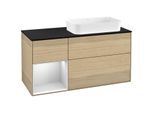 Villeroy und Boch Finion Waschtischunterschrank G272MTPC 120cm, Abdeckplatte black matt, Emotion, Regal links White matt lacquer, Oak Veneer