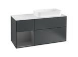 Villeroy und Boch Finion Waschtischunterschrank G271GKHG 120cm, Abdeckplatte white matt, Emotion, Regal links Anthracite matt, Midnight Blue Matt Lacquer