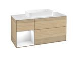 Villeroy und Boch Finion Waschtischunterschrank F291GFPC 120cm, Abdeckplatte white matt, Regal links Glossy white lacquer, Oak Veneer