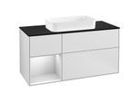 Villeroy und Boch Finion Waschtischunterschrank F292MTMT 120cm, Abdeckplatte black matt, Regal links White matt lacquer, White matt lacquer