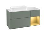 Villeroy und Boch Finion Waschtischunterschrank G281HFGM 120cm, Abdeckplatte white matt, Emotion, Regal rechts Gold matt, Olive Matt Lacquer