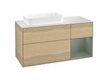 Villeroy und Boch Finion Waschtischunterschrank G281GMPC 120cm, Abdeckplatte white matt, Emotion, Regal rechts Olive Matt Lacquer, Oak Veneer