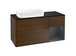 Villeroy und Boch Finion Waschtischunterschrank G282HGGN 120cm, Abdeckplatte black matt, Emotion, Regal rechts Midnight Blue Matt Lacquer, Walnut veneer