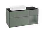 Villeroy und Boch Finion Waschtischunterschrank G282GMGM 120cm, Abdeckplatte black matt, Emotion, Regal rechts Olive Matt Lacquer, Olive Matt Lacquer