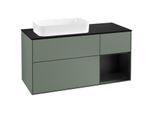 Villeroy und Boch Finion Waschtischunterschrank G282PDGM 120cm, Abdeckplatte black matt, Emotion, Regal rechts Black matt lacquer, Olive Matt Lacquer