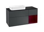 Villeroy und Boch Finion Waschtischunterschrank F282HBHG 120cm, Abdeckplatte black matt, Regal rechts Peony, Midnight Blue Matt Lacquer