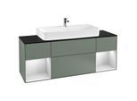 Villeroy und Boch Finion Waschtischunterschrank G212MTGM 160cm, Abdeckplatte black matt, Emotion, Regale White matt lacquer, Olive Matt Lacquer