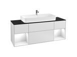 Villeroy und Boch Finion Waschtischunterschrank G212GFMT 160cm, Abdeckplatte black matt, Emotion, Regale Glossy white lacquer, White matt lacquer