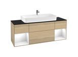 Villeroy und Boch Finion Waschtischunterschrank G212GFPC 160cm, Abdeckplatte black matt, Emotion, Regale Glossy white lacquer, Oak Veneer