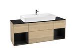 Villeroy und Boch Finion Waschtischunterschrank G212PDPC 160cm, Abdeckplatte black matt, Emotion, Regale Black matt lacquer, Oak Veneer