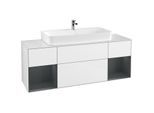 Villeroy und Boch Finion Waschtischunterschrank G211HGGF 160cm, Abdeckplatte white matt, Emotion, Regale Midnight matt lacquer, Glossy white lacquer