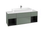 Villeroy und Boch Finion Waschtischunterschrank G211PDGM 160cm, Abdeckplatte white matt, Emotion, Regale Black matt lacquer, Olive Matt Lacquer