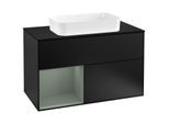 Villeroy und Boch Finion Waschtischunterschrank F242GMPD 100x60,3cm, Abdeckplatte black matt, Regal links Olive Matt Lacquer, Black matt lacquer