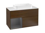 Villeroy und Boch Finion Waschtischunterschrank G241GKGN 100cm, Abdeckplatte white matt, Emotion, Regal links Anthracite matt, Walnut veneer