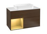 Villeroy und Boch Finion Waschtischunterschrank G241HFGN 100cm, Abdeckplatte white matt, Emotion, Regal links Gold matt, Walnut veneer