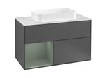 Villeroy und Boch Finion Waschtischunterschrank F241GMGK 100x60,3cm, Abdeckplatte white matt, Regal links Olive Matt Lacquer, Anthracite matt