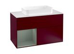 Villeroy und Boch Finion Waschtischunterschrank F241GMHB 100x60,3cm, Abdeckplatte white matt, Regal links Olive Matt Lacquer, Peony Matt