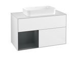 Villeroy und Boch Finion Waschtischunterschrank F241HGGF 100x60,3cm, Abdeckplatte white matt, Regal links Midnight Blue Matt Lacquer, Glossy white lacquer