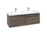 Villeroy und Boch Subway 3.0 Waschtisch-Unterschrank C601L1RK 127,2x42,9x47,8cm, mit LED/Griff Volcano black, stone oak