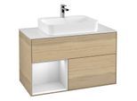 Villeroy und Boch Finion Waschtischunterschrank G361MTPC 100cm, Abdeckplatte white matt, Emotion, Regal links White matt lacquer, Oak Veneer