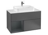 Villeroy und Boch Finion Waschtischunterschrank F361HGGK 100cm, Abdeckplatte white matt, Regal links Midnight Blue Matt Lacquer, Anthracite matt