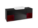 Villeroy und Boch Finion Waschtischunterschrank F332HBPD 160x60,3cm, Abdeckplatte black matt, Regale Peony matt lacquer, Black matt lacquer