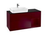 Villeroy und Boch Finion Waschtischunterschrank G402HBHB 120cm, Abdeckplatte black matt, Emotion, Regal rechts Peony, Peony Matt