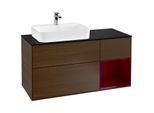 Villeroy und Boch Finion Waschtischunterschrank G402HBGN 120cm, Abdeckplatte black matt, Emotion, Regal rechts Peony, Walnut veneer