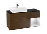 Villeroy und Boch Finion Waschtischunterschrank G402MTGN 120cm, Abdeckplatte black matt, Emotion, Regal rechts White matt lacquer, Walnut veneer