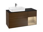 Villeroy und Boch Finion Waschtischunterschrank G402PCGN 120cm, Abdeckplatte black matt, Emotion, Regal rechts Oak Veneer, Walnut veneer